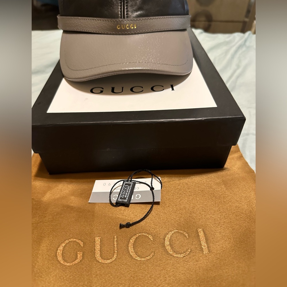 Gucci Leather Authentic Logo Baseball Cap Size S/56cm